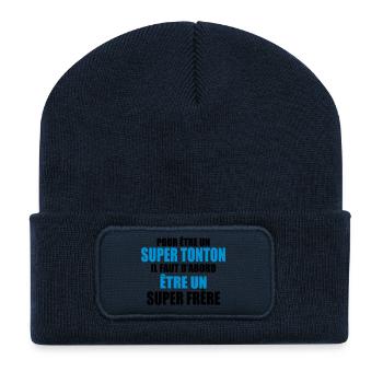 pour être un super tonton - Beanie recyclé à patch - bleu marine - Devant