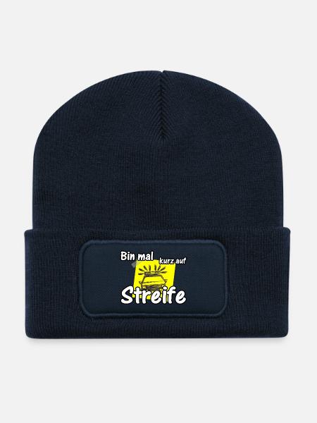 Bin mal kurz auf Streife Polizei, Fun, Geschenk - Recycelte Patch Beanie - French Navy