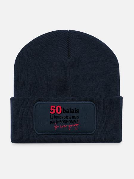 50 balais le temps passe - Beanie recyclé à patch - bleu marine
