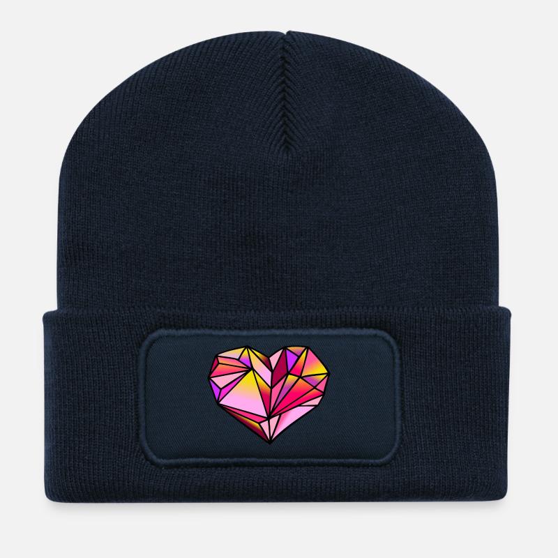 Saint-Valentin coeur géométrique - Beanie recyclé à patch - bleu marine