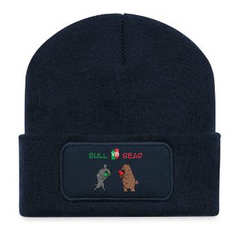 Bull vs. Ours, marché boursier, les stocks, idée cadeau - Beanie recyclé à patch - bleu marine - Devant
