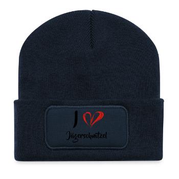I love Jägerschnitzel - Schnitzel Grillen - Recycelte Patch Beanie - French Navy - Vorne