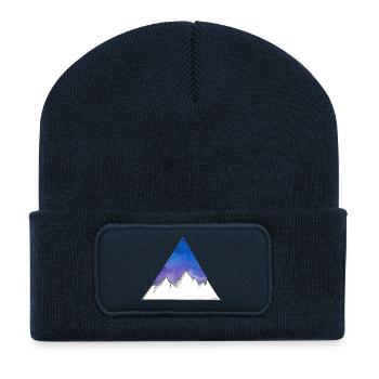 Mountains in the triangle on a violet / blue background - Recycled Patch Beanie - french navy - Front