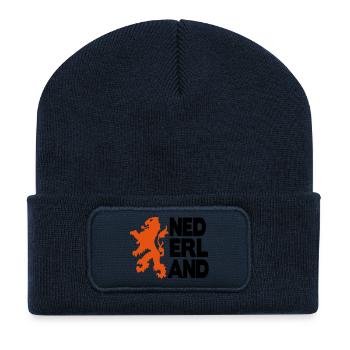nederland leeuw oranje 2c - Beanie recyclé à patch - bleu marine - Devant