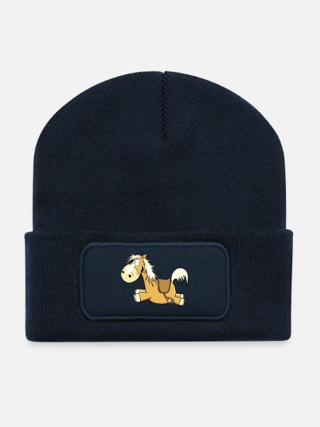 Happy Haflinger Fuchs Pferd I Reiter Geschenk - Recycelte Patch Beanie - French Navy