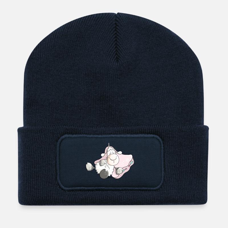 Verträumtes Schlafschaf - Schafe - Recycelte Patch Beanie - French Navy