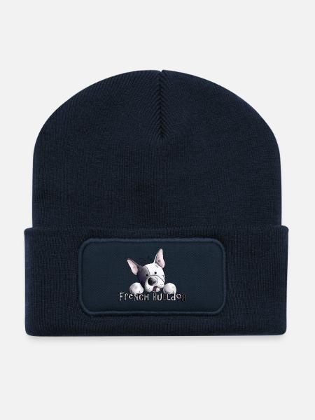 Schnuckelige Französische Bulldogge - Hund - Recycelte Patch Beanie - French Navy