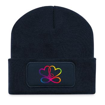 Deux cœurs Arc-en-ciel Infinity Love CSD LGBT - Beanie recyclé à patch - bleu marine - Devant