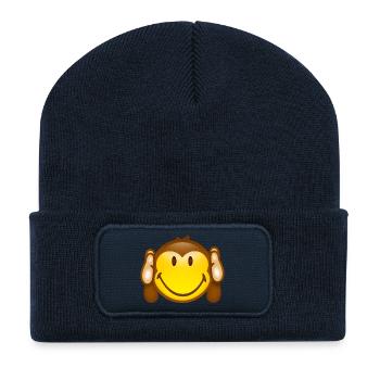 Smiley Monkey No hearing - Recycled Patch Beanie - french navy - Front