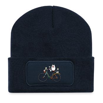 Chat à vélo - Beanie recyclé à patch - bleu marine - Devant