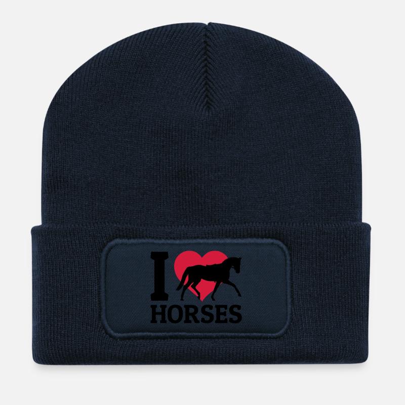 I love Horses - Beanie recyclé à patch - bleu marine