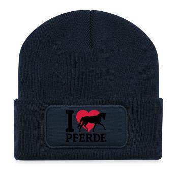 I love Pferde - Recycelte Patch Beanie - French Navy - Vorne