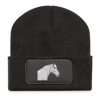 Pferdekopf Pferd Dressurpferd Pferderasse Reiten - Recycelte Patch Beanie - Dunkelgrau - Vorne