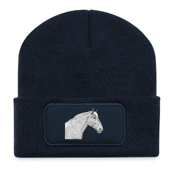 Horsehead cheval dressage cheval race de cheval - Beanie recyclé à patch - bleu marine - Devant