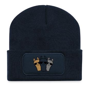 3 Lama Freunde - Recycelte Patch Beanie - French Navy - Vorne