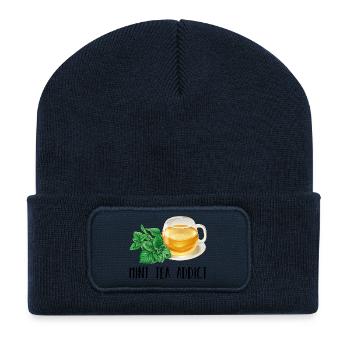 Mint Tea Addict Süchtig Minze Tee Geschenk Tee - Recycelte Patch Beanie - French Navy - Vorne