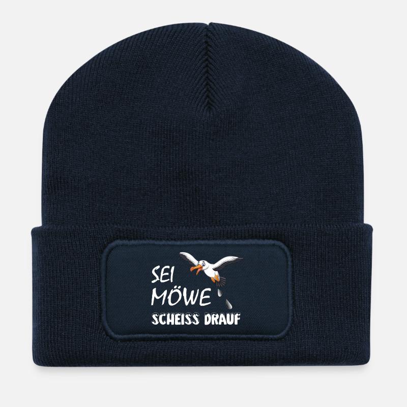 Sei Möwe, scheiss drauf, plattdeutsch Geschenk - Recycelte Patch Beanie - French Navy