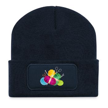 colorful balls of wool & knitting needles with scissors - Recycled Patch Beanie - french navy - Front