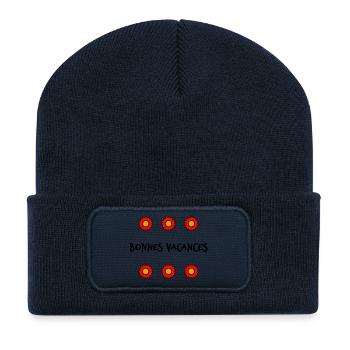 VACANCES. VIVE LES VACANCES. VACANCES. - Beanie recyclé à patch - bleu marine - Devant