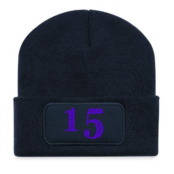 15 ANS. 15e ANNIVERSAIRE. ANNIVERSAIRE 15 ANS. 15 - Beanie recyclé à patch - bleu marine - Devant