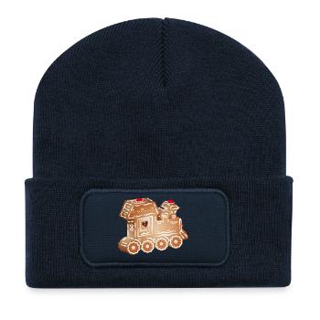 decorated gingerbread locomotive for Christmas - Recycled Patch Beanie - french navy - Front