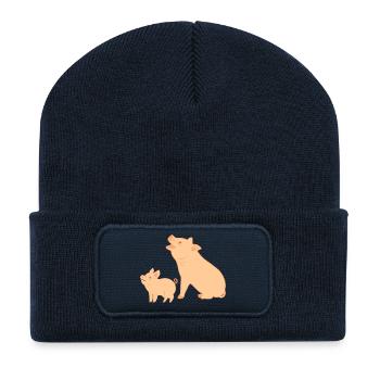 Mother pig with piglet - Recycled Patch Beanie - french navy - Front