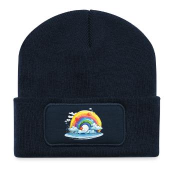 Regenbogen mit Wolken - Recycelte Patch Beanie - French Navy - Vorne