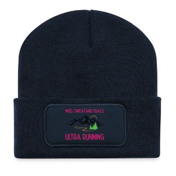Ultra Running - Boue, sueur et sentiers - Beanie recyclé à patch - bleu marine - Devant