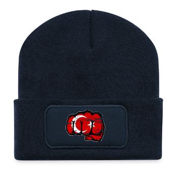 Türkei Flagge Hand Faust used - Recycelte Patch Beanie - French Navy - Vorne
