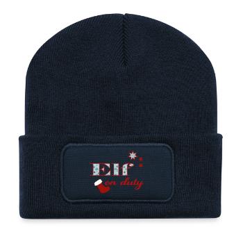 Elf im Dienst Weihnachts-Humor - Recycelte Patch Beanie - French Navy - Vorne