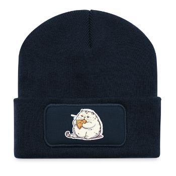 Dicke runde Katze hat nur an Pizza interesse - Recycelte Patch Beanie - French Navy - Vorne