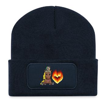 Hippie Horse Valentine Heart Fiery Love Hearts - Recycled Patch Beanie - french navy - Front