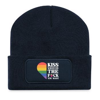 Mois de la fierté LGBT - Embrassez qui vous voulez - Beanie recyclé à patch - bleu marine - Devant