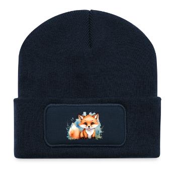 Niedlicher kleiner Fuchs - Aquarellmotiv - Recycelte Patch Beanie - French Navy - Vorne