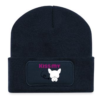 Kiss my Bulldog - Französischer Frechdachs - Recycelte Patch Beanie - French Navy - Vorne