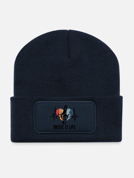 Music is Life Notenschlüssel Outfit Musikfans und - Recycelte Patch Beanie - French Navy