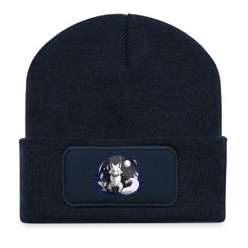 Mystic White Fox – Night & Moon Design - Recycled Patch Beanie - french navy - Front