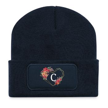 Lettre c cœur doré floral - Beanie recyclé à patch - bleu marine - Devant