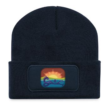 Loch Monster in Regenbogenlandschaft - Recycelte Patch Beanie - French Navy - Vorne
