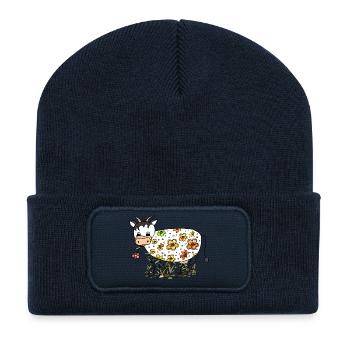 Vache - Beanie recyclé à patch - bleu marine - Devant