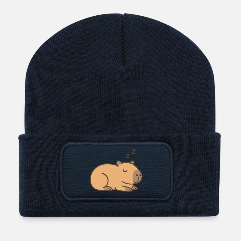 Sleeping capybara - Recycled Patch Beanie - french navy