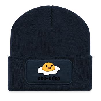 Cité par un œuf ! – Oeuf fêlé Doodle, croquis ludique - Beanie recyclé à patch - bleu marine - Devant