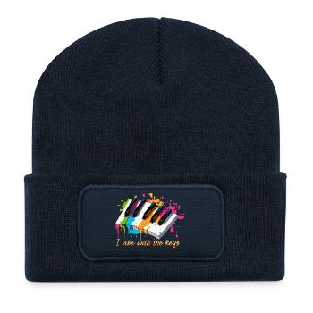 Im Einklang mit den Klavier Tasten - Pianist - Recycelte Patch Beanie - French Navy - Vorne