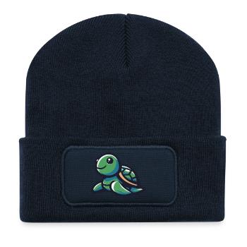 Niedliche lächelnde Schildkröte - Recycelte Patch Beanie - French Navy - Vorne
