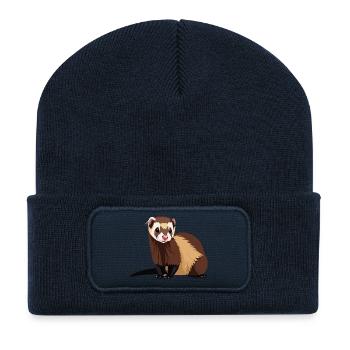 Schönes Frettchen für Tierfreunde - Recycelte Patch Beanie - French Navy - Vorne