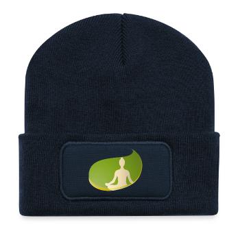 Yoga Silhouette in grüner Tropfenform – Zen Design - Recycelte Patch Beanie - French Navy - Vorne