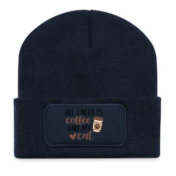 Alles, was ich brauche, ist Kaffee und meine Katze - Recycelte Patch Beanie - French Navy - Vorne