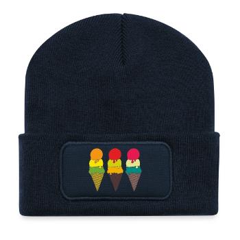 Bunte Eistüten Illustration - Recycelte Patch Beanie - French Navy - Vorne