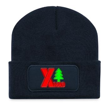Joyeux Noël Arbre de Noël Lettrage Noël - Beanie recyclé à patch - bleu marine - Devant