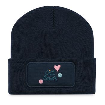 Amour félin avec ballons roses et cœurs - Beanie recyclé à patch - bleu marine - Devant